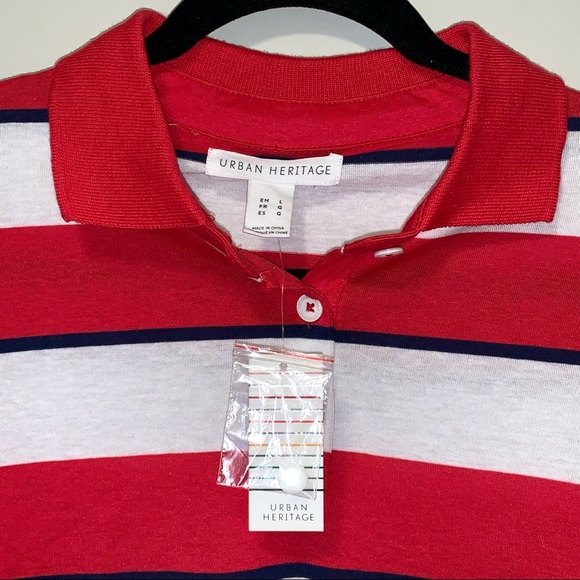 Striped Long Sleeve Polo Collar Crop Top - Picture 2 of 3